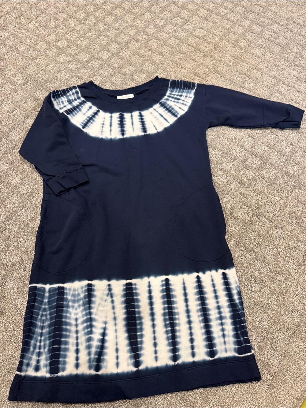 J. Jill Navy and White Tie-Dye Yoke Mini Dress
